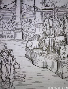 kuSa and lava reciting rAmAyaNam in front of SrIrAma
